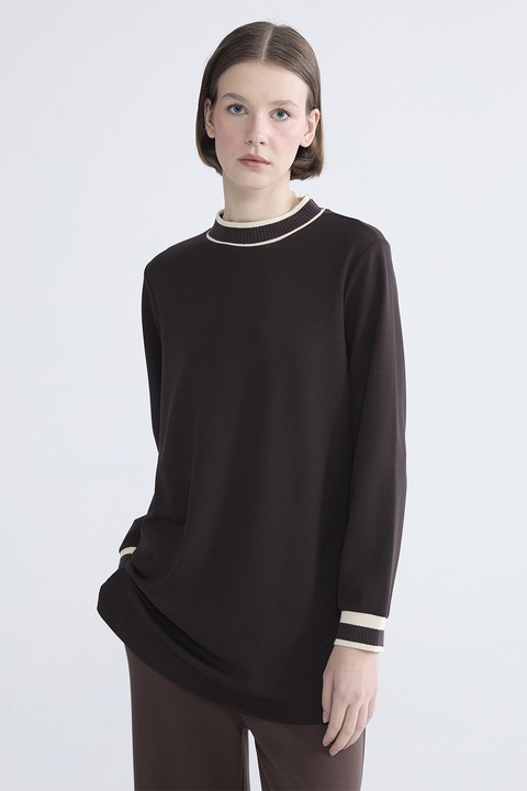 LC WAIKIKI, Bluza lejera cu guler scurt, Maro inchis, M