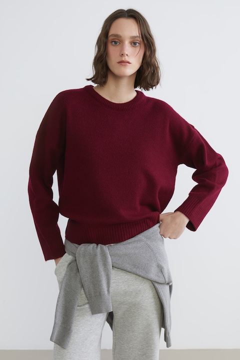 LC WAIKIKI, Pulover cu decolteu la baza gatului si maneci cazute, Visiniu, XS