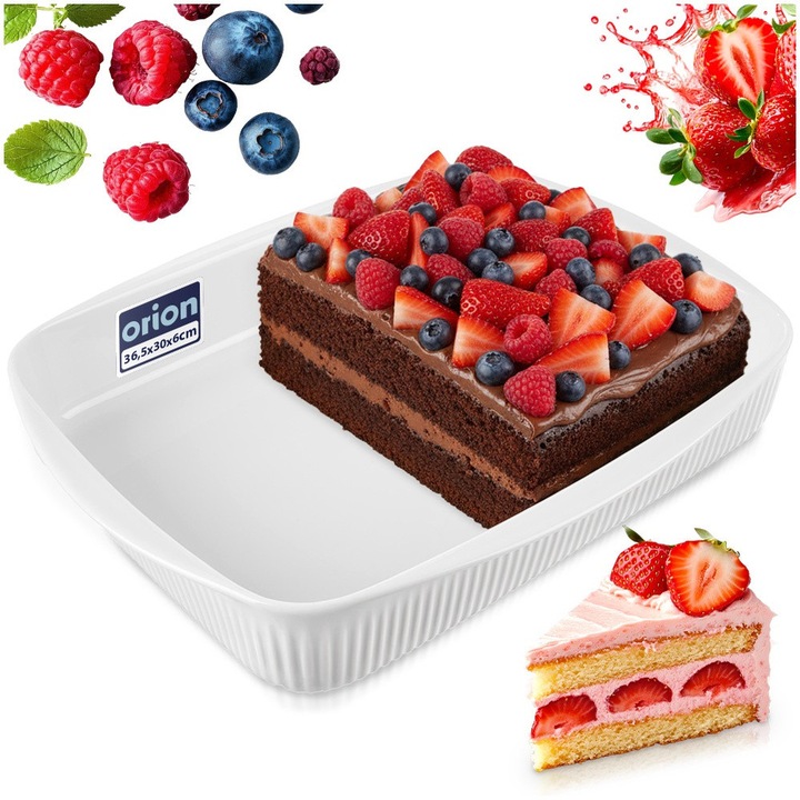 Hőálló edény, Orion, 4 L, 36.5x30x6 cm, porcelán, fehér