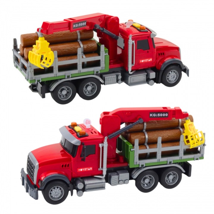 Camion cu remorca si macara mobila pentru lemn, 1:14, Woopie, sunete si lumini, 31x13.5x10.5cm