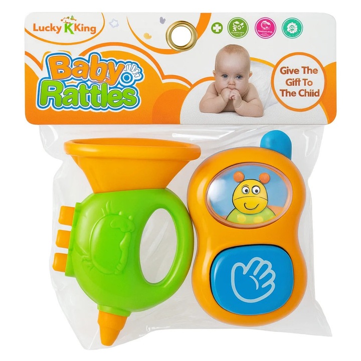 Babacsörgő szett, 2 darabos, élénk színek, 20x17 cm