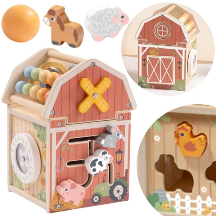 Дървена играчка за сортиране, Tooky Toy, с моторизиран лабиринт, фигурки на животни, многоцветна, 18 месеца+