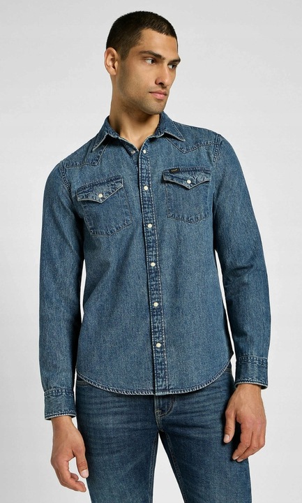 Camasa Lee, Regular fit, fermoar, bumbac, albastru, M INTL