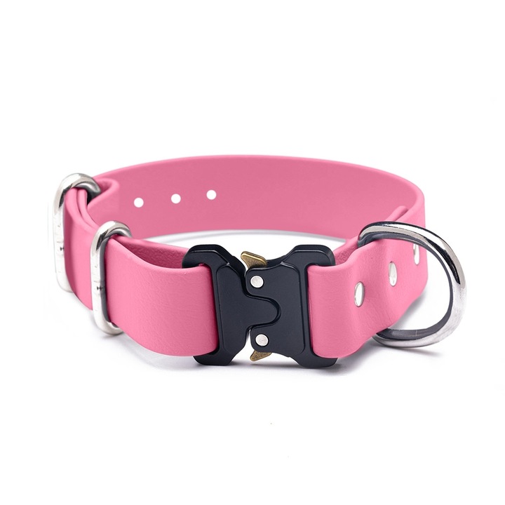 Zgarda Quick Release din Biothane Doctor Totolici, culoare Pastel Pink, marime XL (44 - 58 cm)