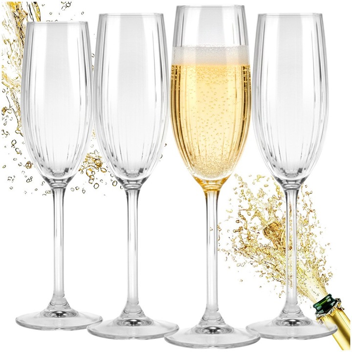 Комплект от 4 чаши за шампанско, Excellent Houseware, 210 мл, 23x4.5 см, стъкло, 4sign Mo4rn, универсална употреба, могат да се мият в съдомиялна машина, висококачествени материали, прозрачни