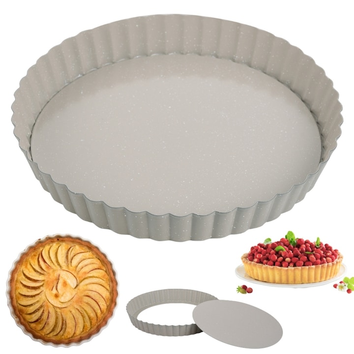 Forma de tarta cu fund detasabil, KINGHoff, O25cm, marmura, otel carbon
