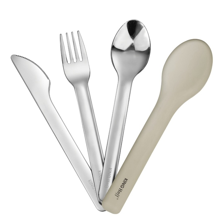 Set 3 piese ustensile, KINGHoff, inox, etui silicon, bej