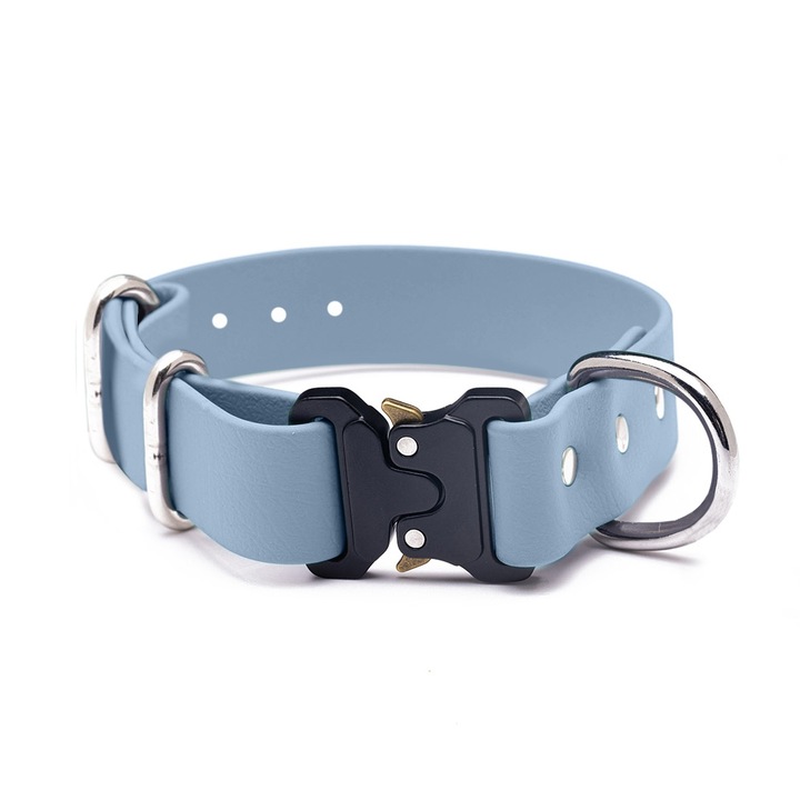 Zgarda Quick Release din Biothane Doctor Totolici, culoare Pastel Blue, marime M (28 - 38 cm)