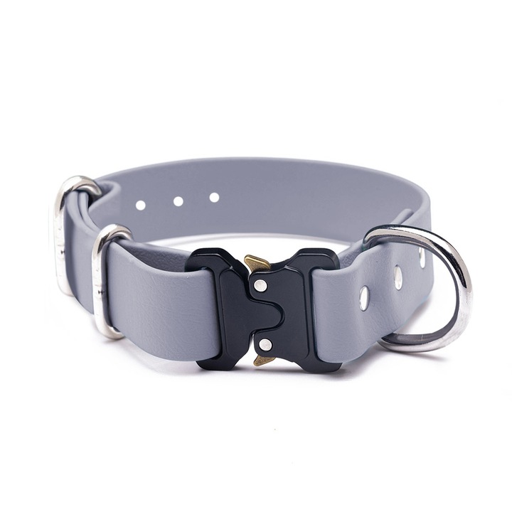 Zgarda Quick Release din Biothane Doctor Totolici, culoare Grey, marime XL (44 - 58 cm)