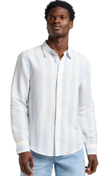 Camasa barbati, Lee, PATCH SHIRT, dungi, albastru, bumbac, maneca scurta, L INTL