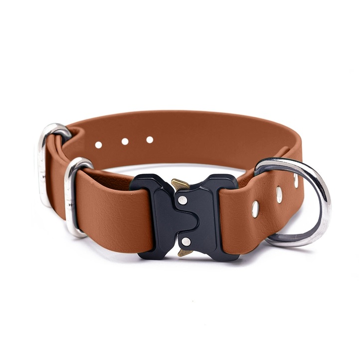 Zgarda Quick Release din Biothane Doctor Totolici, culoare Caramel, marime XL (44 - 58 cm)