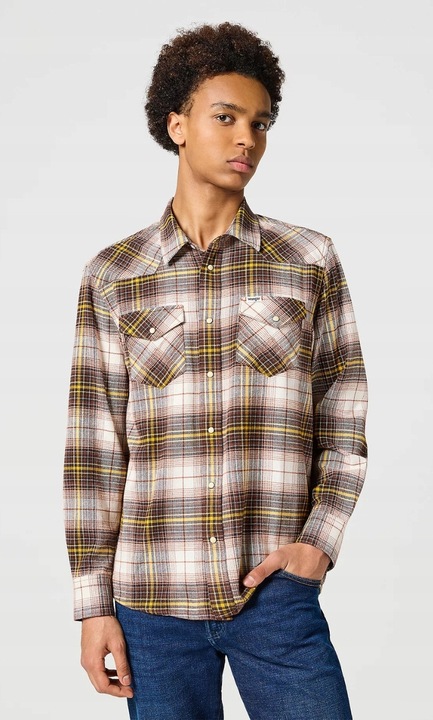 Camasa barbati, Wrangler, Regular Fit, 2 buzunare, culoare maro, bumbac, M INTL