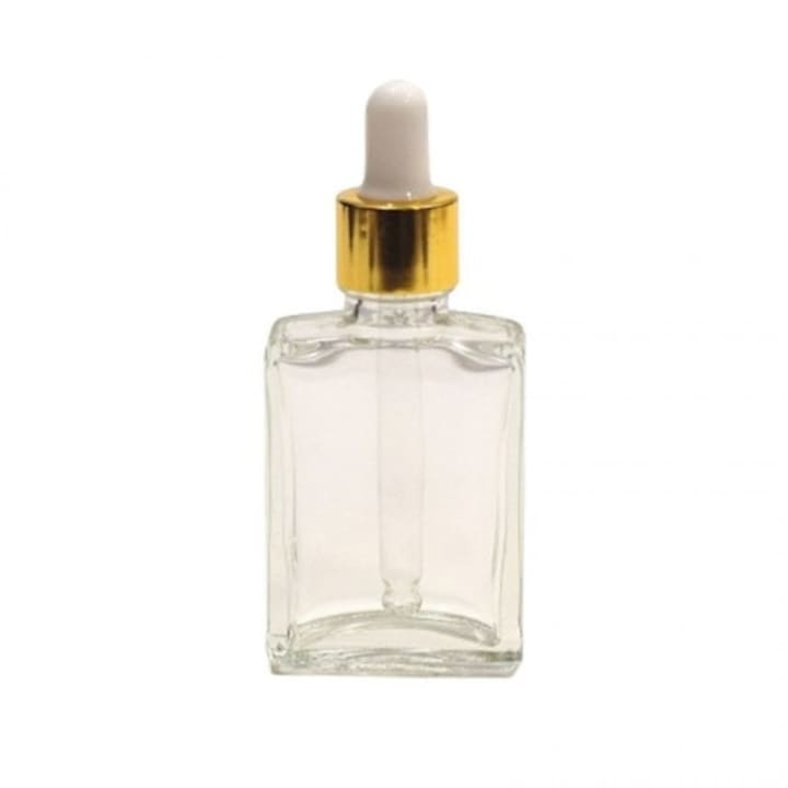 Sticla Square cu pipeta, capac pipeta auriu/cauciuc alb, 30ml