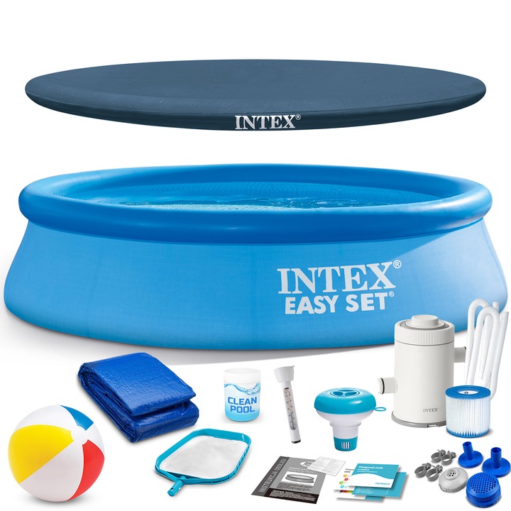 Надуваем басейн Intex 244x61см пълен комплект 16 части син