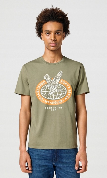 Férfi póló, Wrangler, AMERICANA TEE, zöld, pamut, rövid ujjú