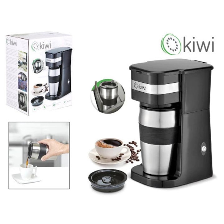 Cafetiera Electrica / Espressor Kiwi KCM-7505, 420 ml, 750 W, Inox, Functie Mentinere Cald, Compacta, Negru