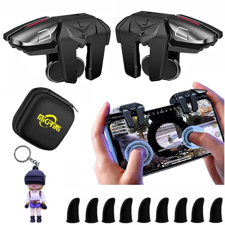 Declansatoare Mobile Telefon Controler pentru Jocuri MIKIRINI, set 13 in 1, 4 Butoane Triggere, compatibili cu PUBG / Call of Duty / Fortnite