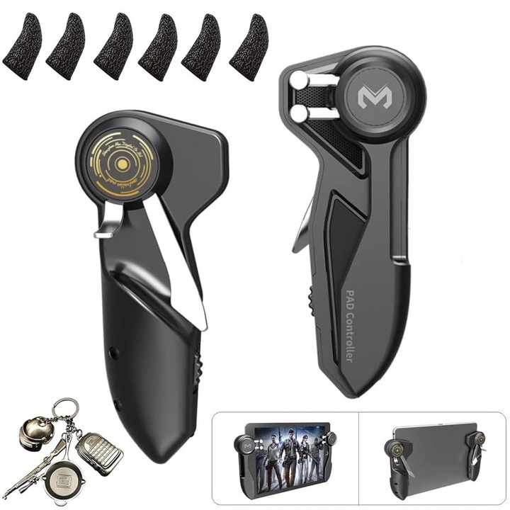 Controler gaming Mikirini pentru tableta, 4 declansatoare, 6 degete, negru, universal