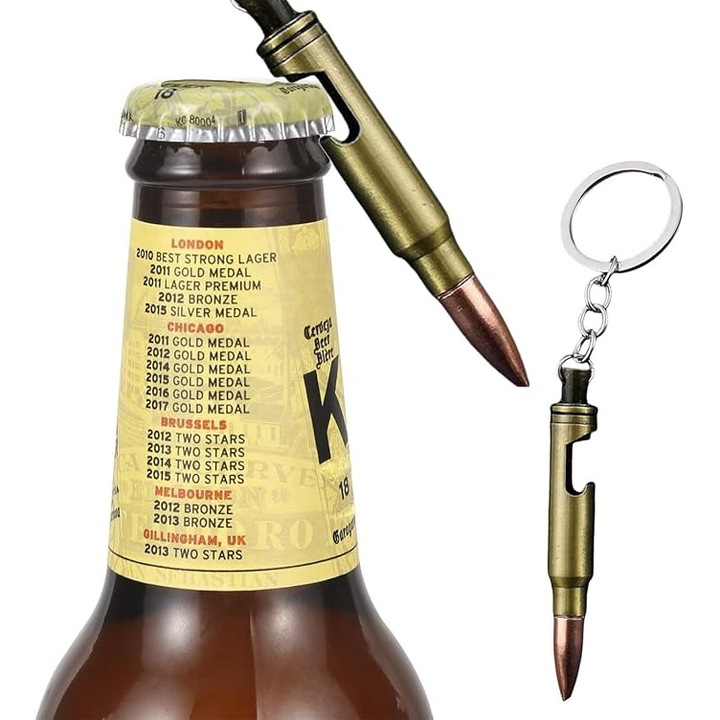 Kulcstartó, MIKIRINI, sörnyitó, cink, sárgaréz, 7x2cm