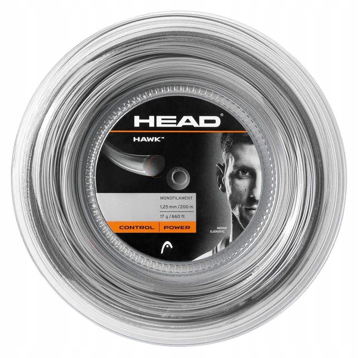 Set coardă tenis HEAD Hawk, 200m, 1.3mm, gri, nylon