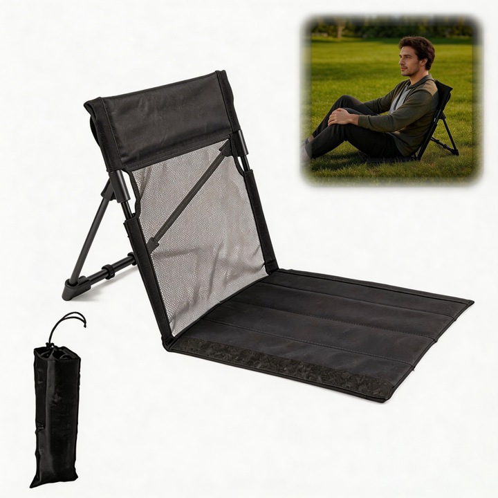 ARATAN-Scaune de Camping Pliabile cu Spatar Mesh, Ultrausoare si Portabile pentru Plaja, cu Geanta de Transport - Ideale pentru Piscina, Picnic, Parc si Calatorii (Negru)
