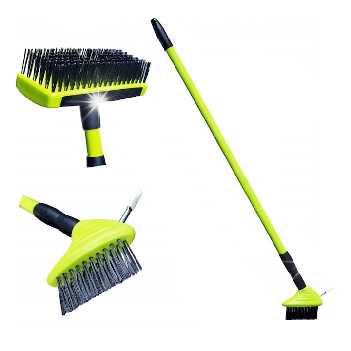 Perie de curatare pentru pavaj cu scraper din otel, XLT, 3 randuri de fire de otel, set cu matura