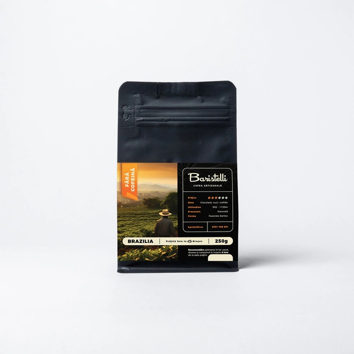 Cafea boabe Baristelli Brazilia Fazenda Santos, 250 g, note de ciocolată și nuci