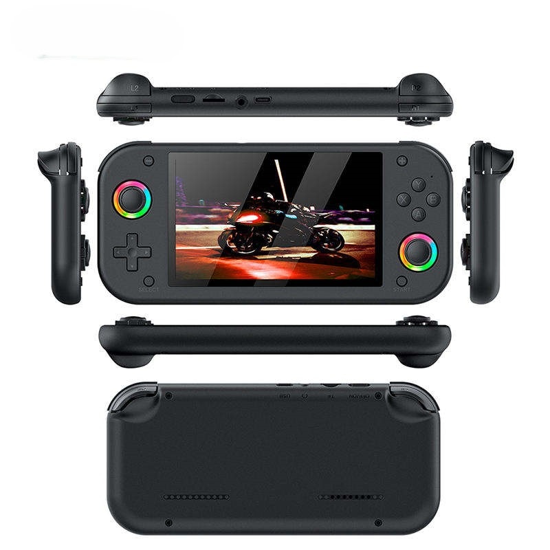 Consolă de jocuri portabilă cu inel luminos RGB, suport pentru jocuri 3D, neagră, design subțire