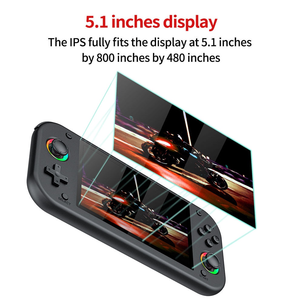 Consolă de jocuri portabilă cu inel luminos RGB, suport pentru jocuri 3D, neagră, design subțire