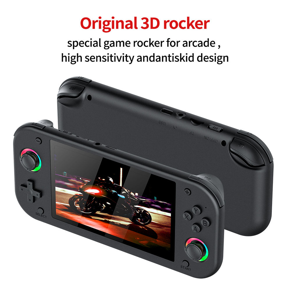 Consolă de jocuri portabilă cu inel luminos RGB, suport pentru jocuri 3D, neagră, design subțire