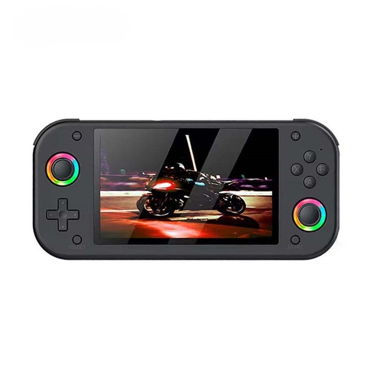 Consolă de jocuri portabilă cu inel luminos RGB, suport pentru jocuri 3D, neagră, design subțire