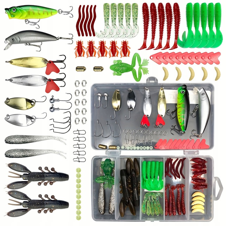 Set 84 Piese Momeala Spinning Pescuit, Wobblere, Guma, Multicolor
