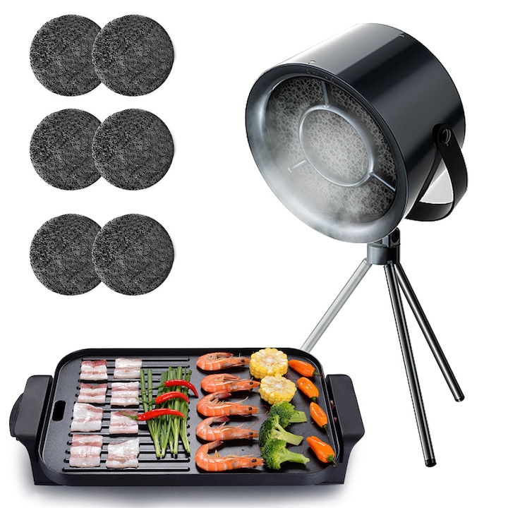 Hota portabila IDAMAKON cu Filtru de Carbon cu 3 Trepte de Viteza Putere Mare de Absorbtie Ulei Pentru Bucatarie Mica Gratar de Interior Rulota 6 Filtre Detasabile si Usor de Curatat Incluse Negru