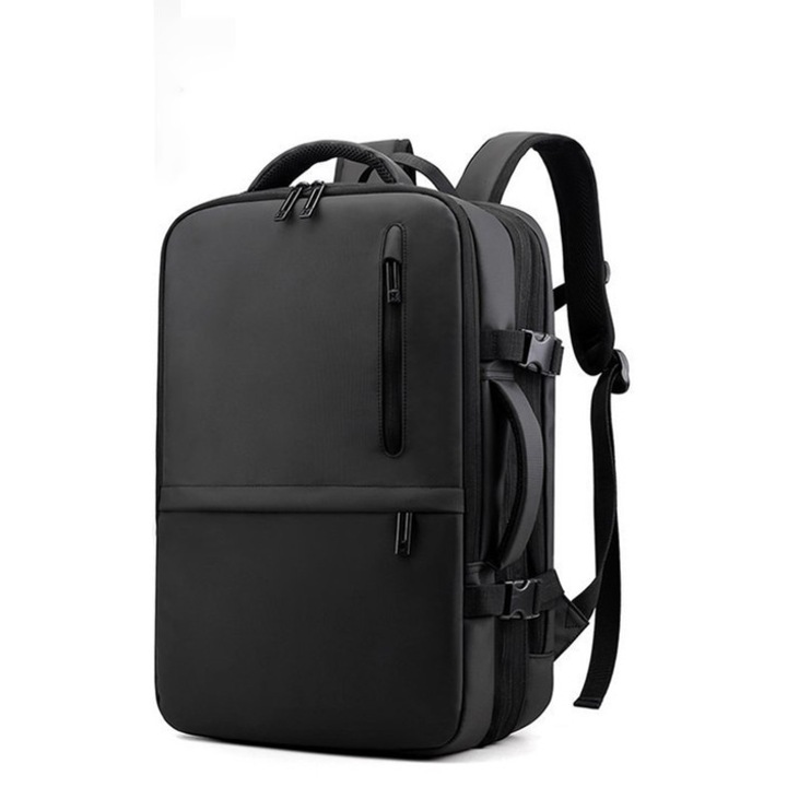 Utazótáska, multifunkcionális hátizsák, laptop táska, USB port, vízálló anyag, 16 hüvelykes laptop befogadására alkalmas, 90 fokban nyitható ruhák és különféle kiegészítők tárolására, 45x30x20cm, fekete