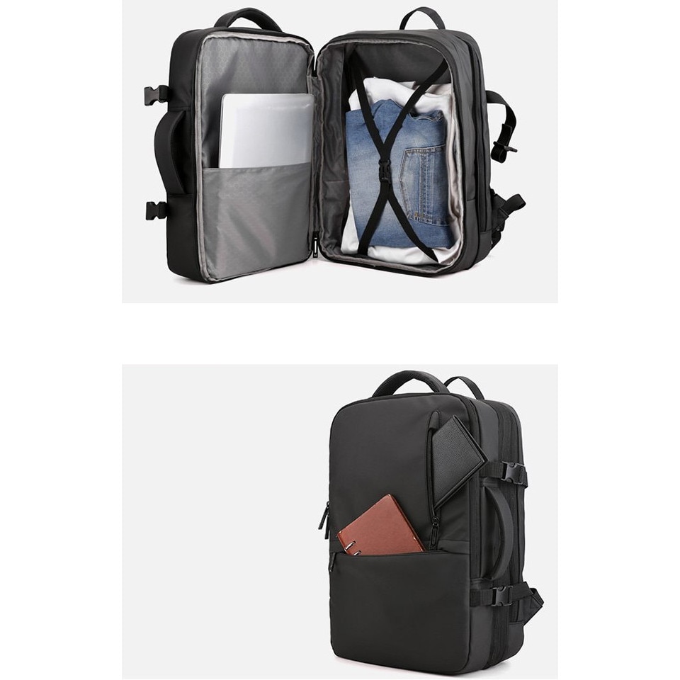 Rucsac de calatorie, rucsac multifunctional, geanta pentru laptop, port USB, material impermeabil, poate gazdui un laptop de 16 inch, Poate fi deschis la 90 de grade pentru a depozita haine si diverse accesorii,45x30x20cm, negru
