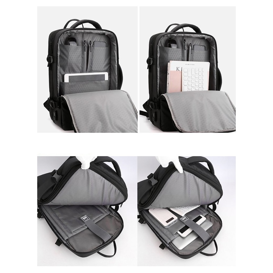 Rucsac de calatorie, rucsac multifunctional, geanta pentru laptop, port USB, material impermeabil, poate gazdui un laptop de 16 inch, Poate fi deschis la 90 de grade pentru a depozita haine si diverse accesorii,45x30x20cm, negru