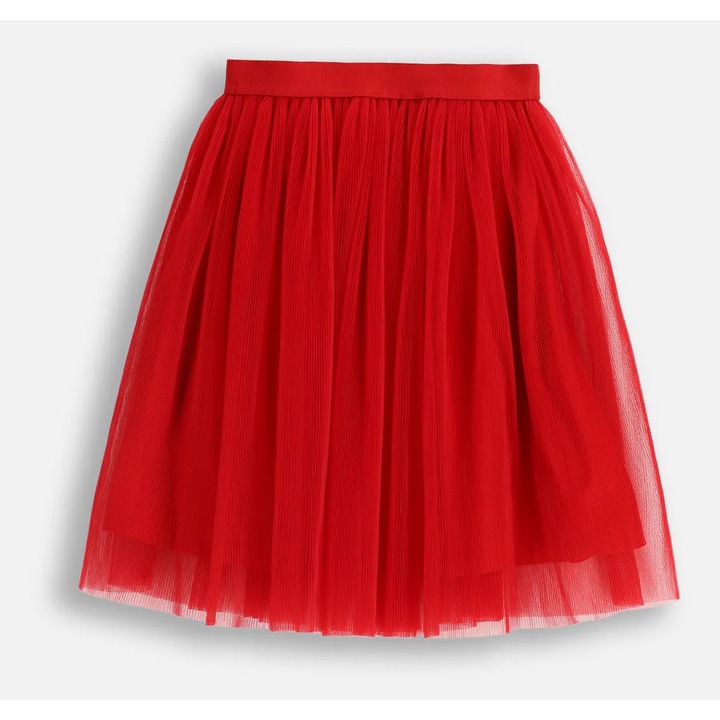 Fusta Midi Coccodrillo din Tulle, rosie, cu elastic in talie, captuseala din bumbac