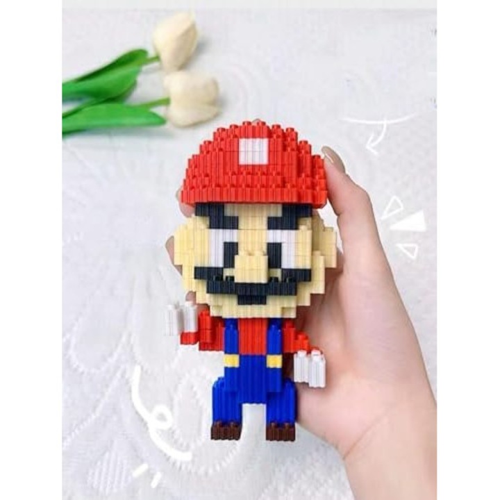 Set blocuri 3D construcție Super Mario Magic Blocks, 600 piese, plastic ABS, 10cm, cadou pentru copii