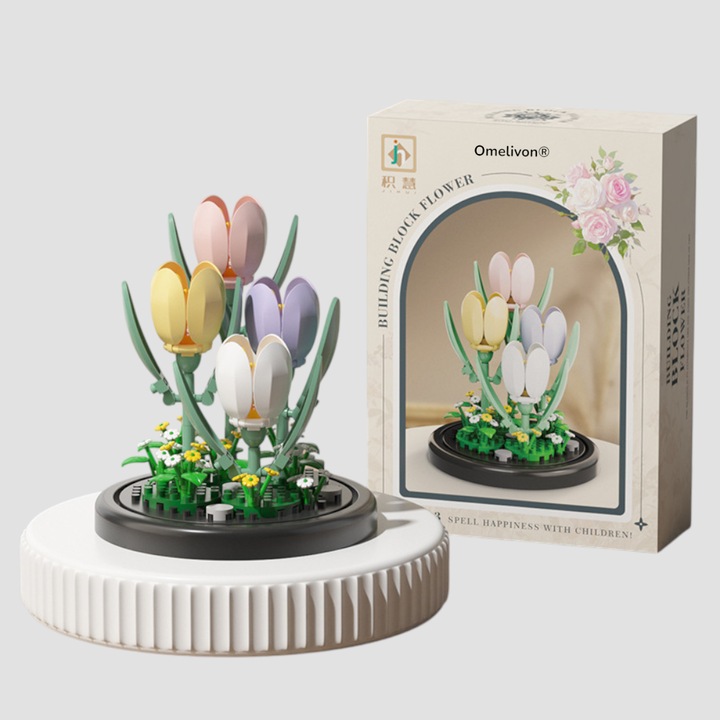 Set de blocuri de constructie flori, 173 piese, rosu, cu capac de protectie