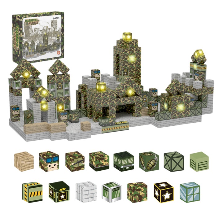 Blocuri magnetice de constructie ORBER, 132 piese, multicolor, 2 cm, set militar