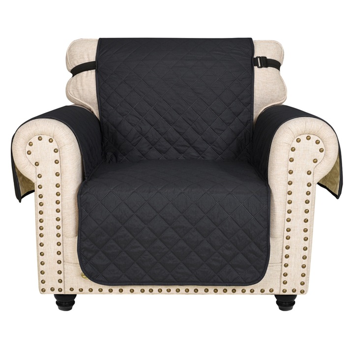 Husa protectie canapea Asskanaer, antiderapanta, rezistenta la apa, neagra, 196x202cm