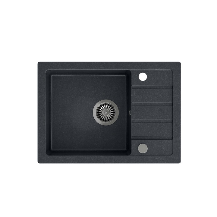 Chiuveta, Quadron, JERRY 116, granit negru, 1 cuvă, 62x44x17,5 cm, cu sifon și dop inclus