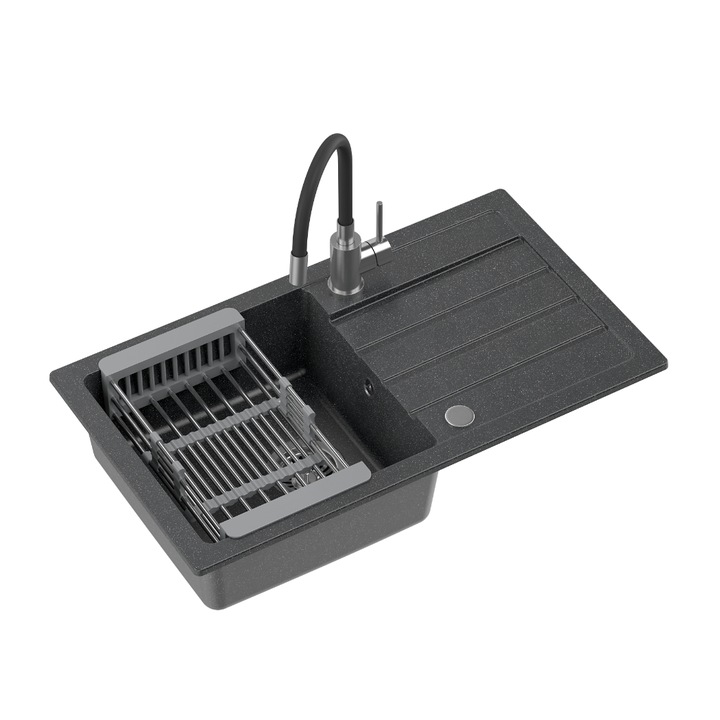 Chiuveta Quadron Jerry 111 Negru Granit 77 x 44 x 17,5 cm Baterie Maggie Cos, Sifon, Dop