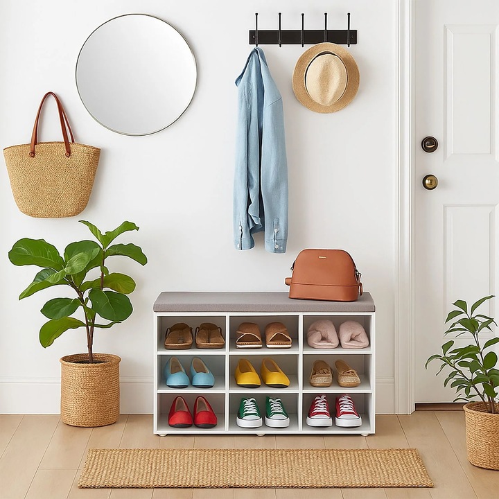 Cipőtároló pad, Northix, szürke, kárpitozott ülés