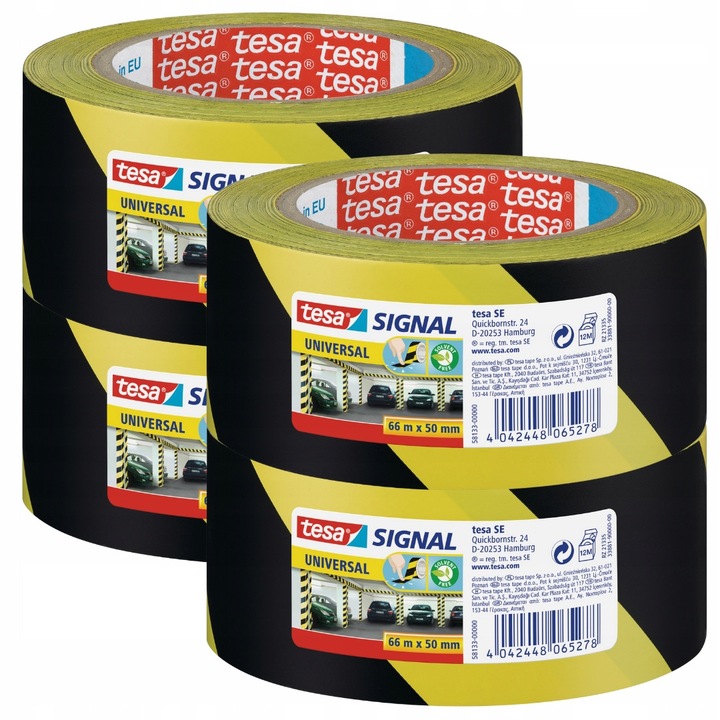 Banda adezivă Tesa Signal Universal set 4 buc, galben-negru, 66m x 50mm