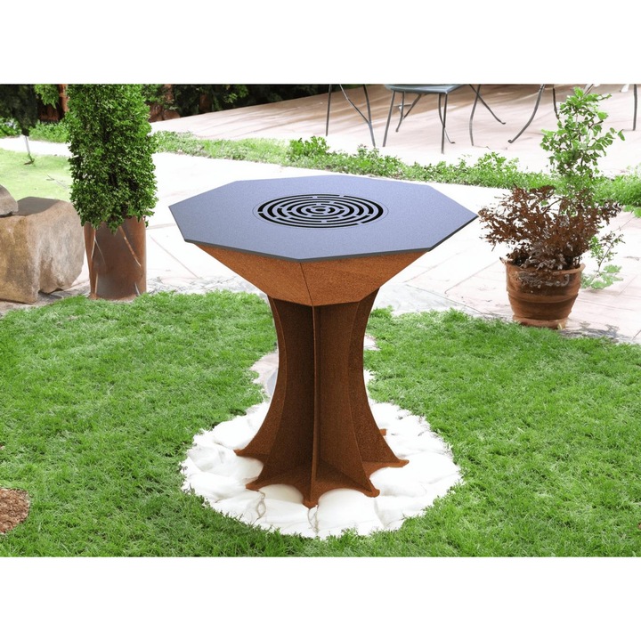 Gratar&Focar de Gradina cu plita– Model Octogonal, Otel Gros, Design Premium – Dinulescu Metal Art