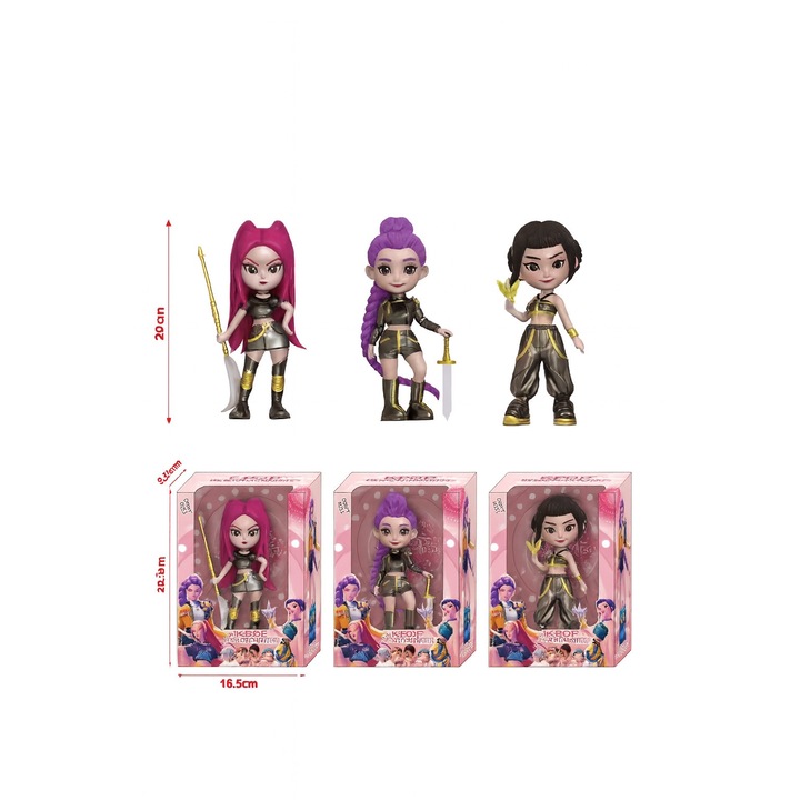 Set figurine KPOP Demon Hunters, 3 papusi, 20cm, articulatii mobile, culori vibrante