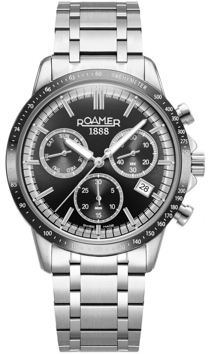 Ceas barbatesc Roamer Mercury Chrono, otel inoxidabil, sportiv, negru, 41mm