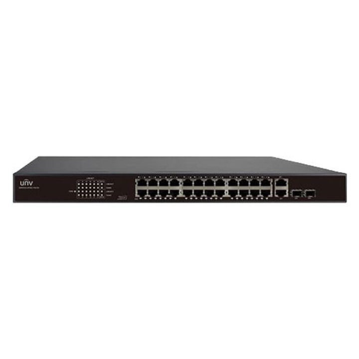 Switch PoE 24 porturi, Uniview, 2 porturi Combo 1000Mbps, 370W, 440x207x45mm