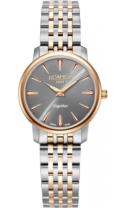 Ceas de dama Roamer Together, aur roz și argint, cadran gri, 49x55x50mm